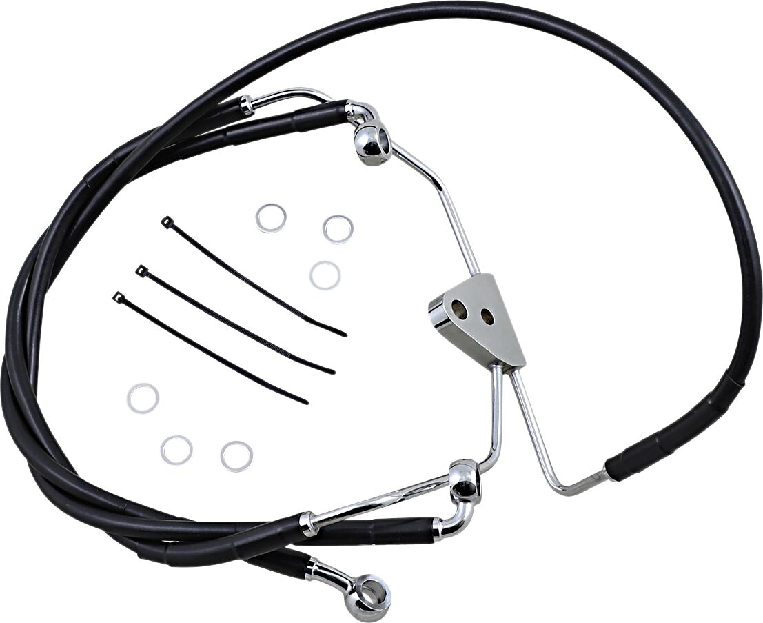 Drag Specialties Front Brake Line Black Vinyl Coated Stainless Steel Extended 6" Brake Lines Hoses Stainless Drag Specialties