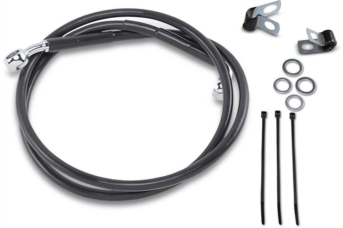 Drag Specialties Front Brake Line Black Vinyl Coated Stainless Steel Extended 2" Brake Lines Hoses Stainless Drag Specialties