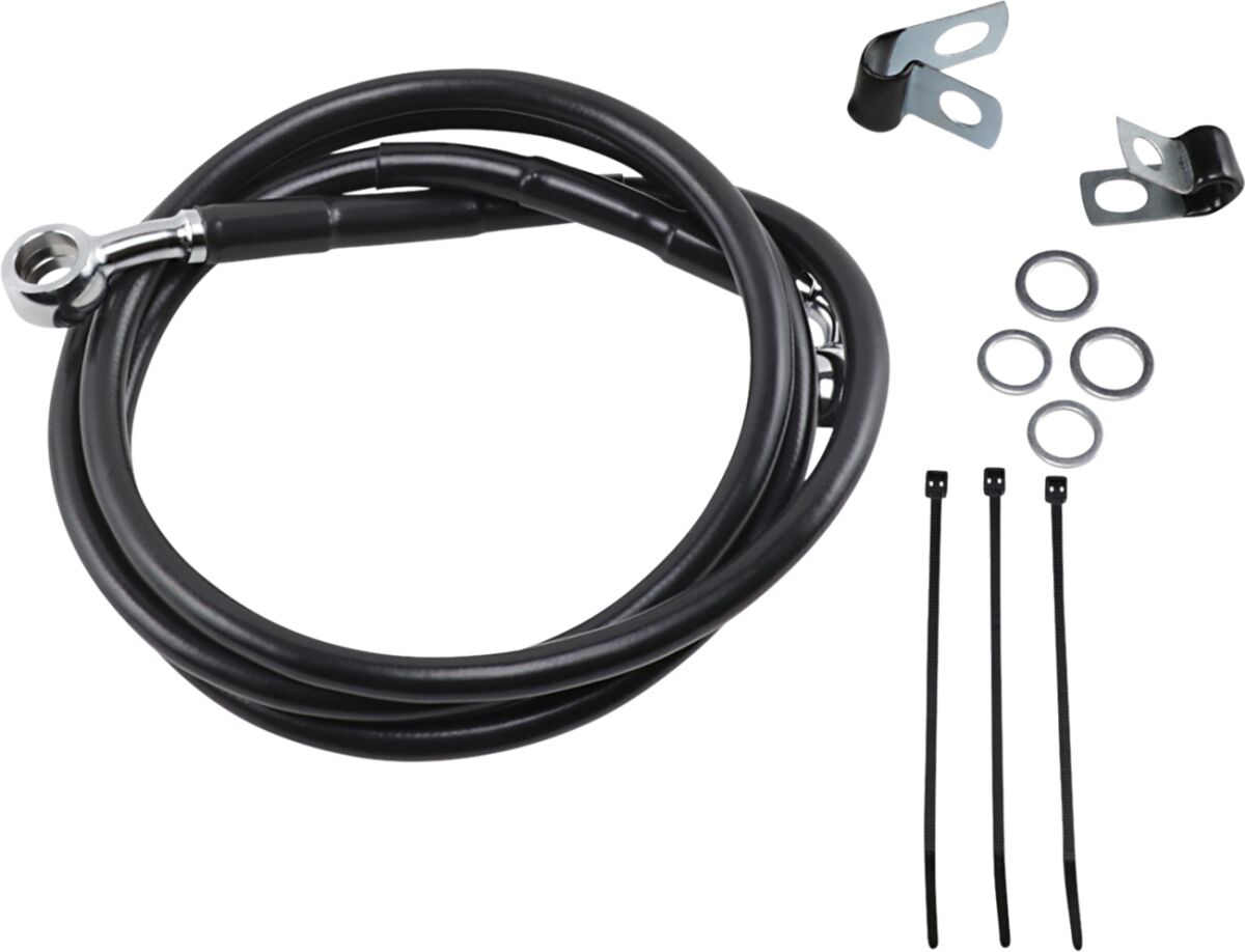Drag Specialties Front Brake Line Black Vinyl Coated Stainless Steel Extended 8" Brake Lines Hoses Stainless Drag Specialties