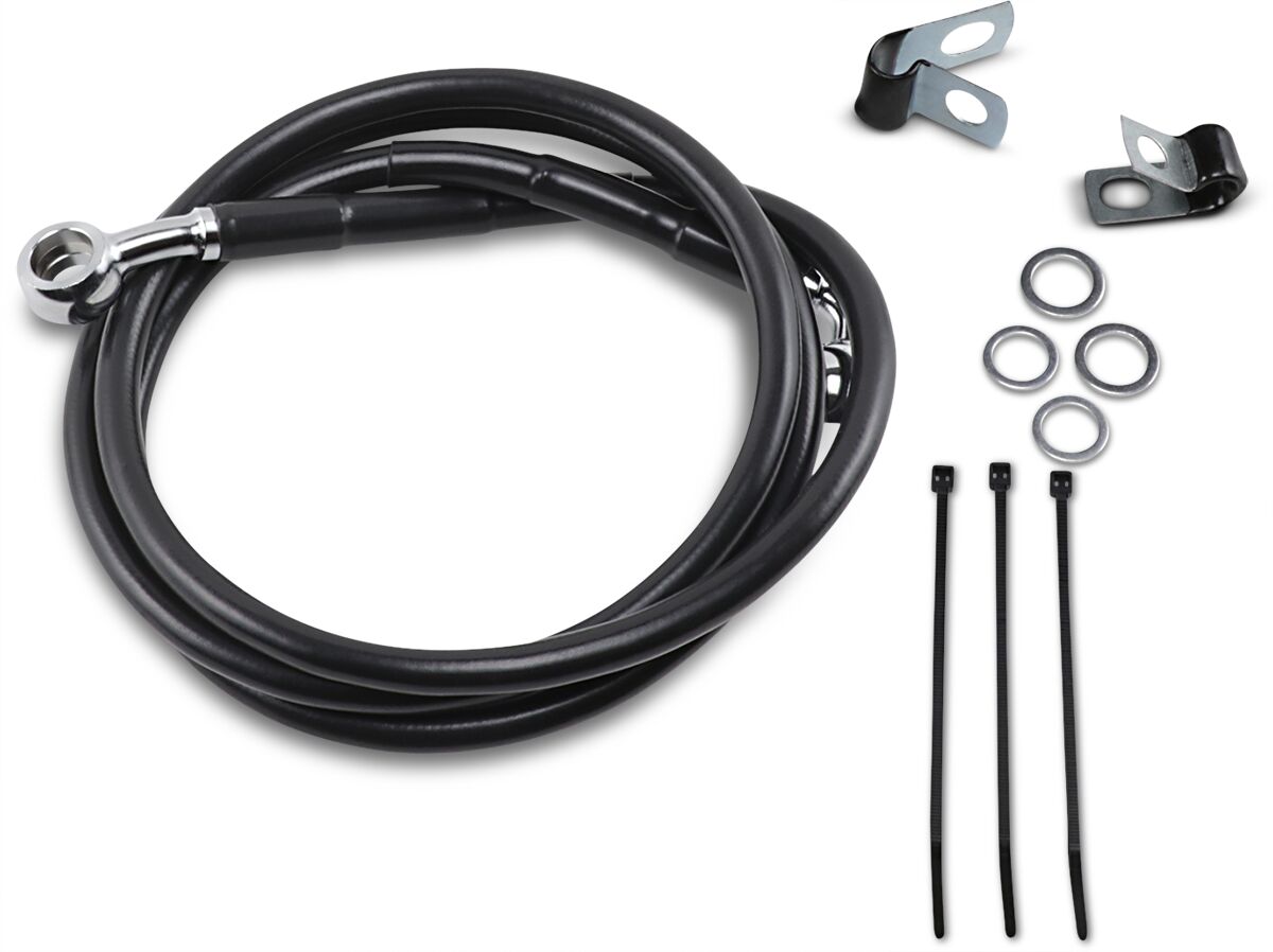 Drag Specialties Front Brake Line Black Vinyl Coated Stainless Steel Extended 8" Brake Lines Hoses Stainless Drag Specialties