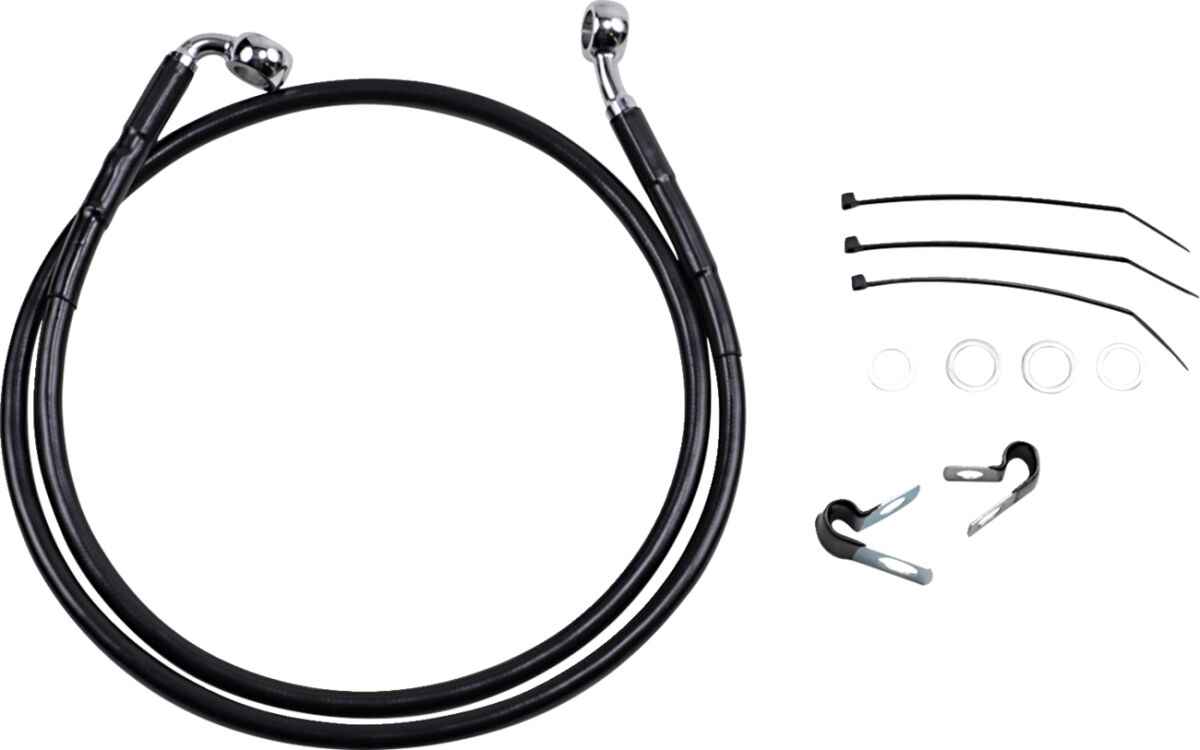 Drag Specialties Front Brake Line Black Vinyl Coated Stainless Steel Extended 4" Brake Lines Hoses Stainless Drag Specialties