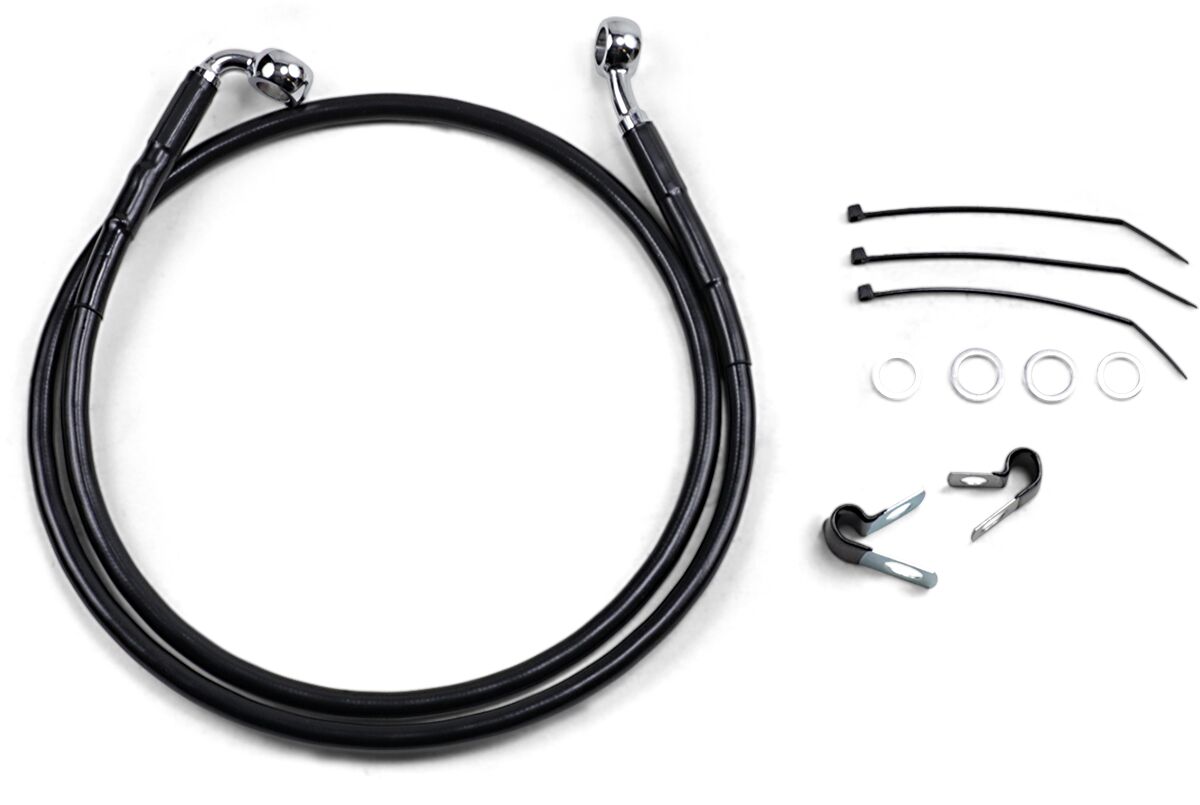 Drag Specialties Front Brake Line Black Vinyl Coated Stainless Steel Extended 4" Brake Lines Hoses Stainless Drag Specialties