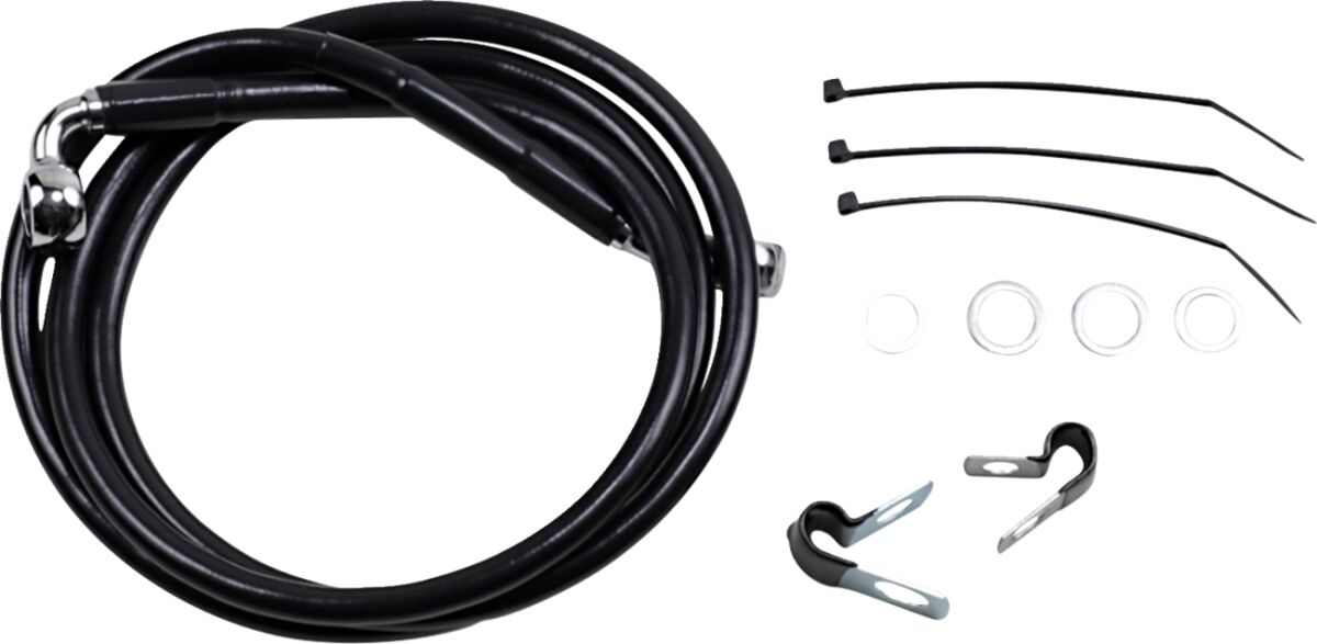 Drag Specialties Front Brake Line Black Vinyl Coated Stainless Steel Extended 10" Brake Lines Hoses Stainless Drag Specialties