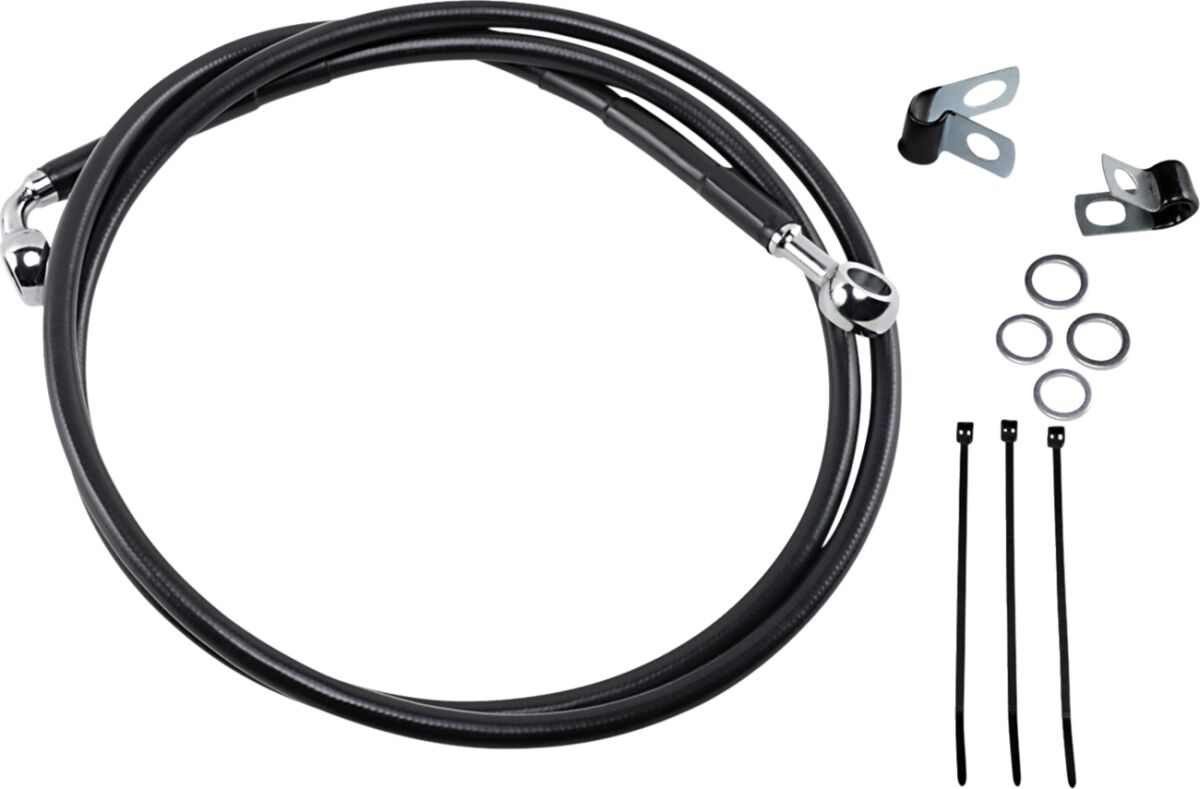 Drag Specialties Front Brake Line Black Vinyl Coated Stainless Steel Extended 8" Brake Lines Hoses Stainless Drag Specialties