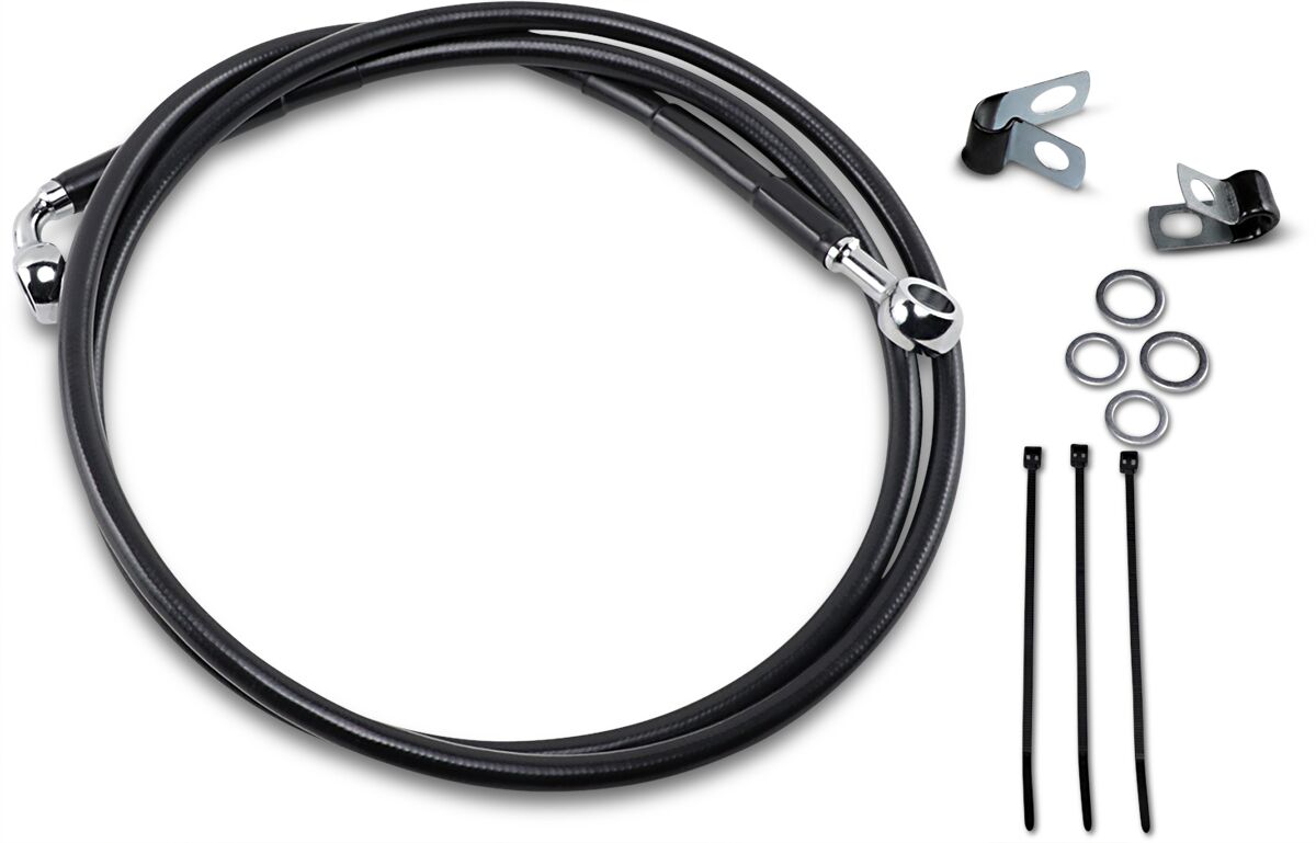 Drag Specialties Front Brake Line Black Vinyl Coated Stainless Steel Extended 8" Brake Lines Hoses Stainless Drag Specialties
