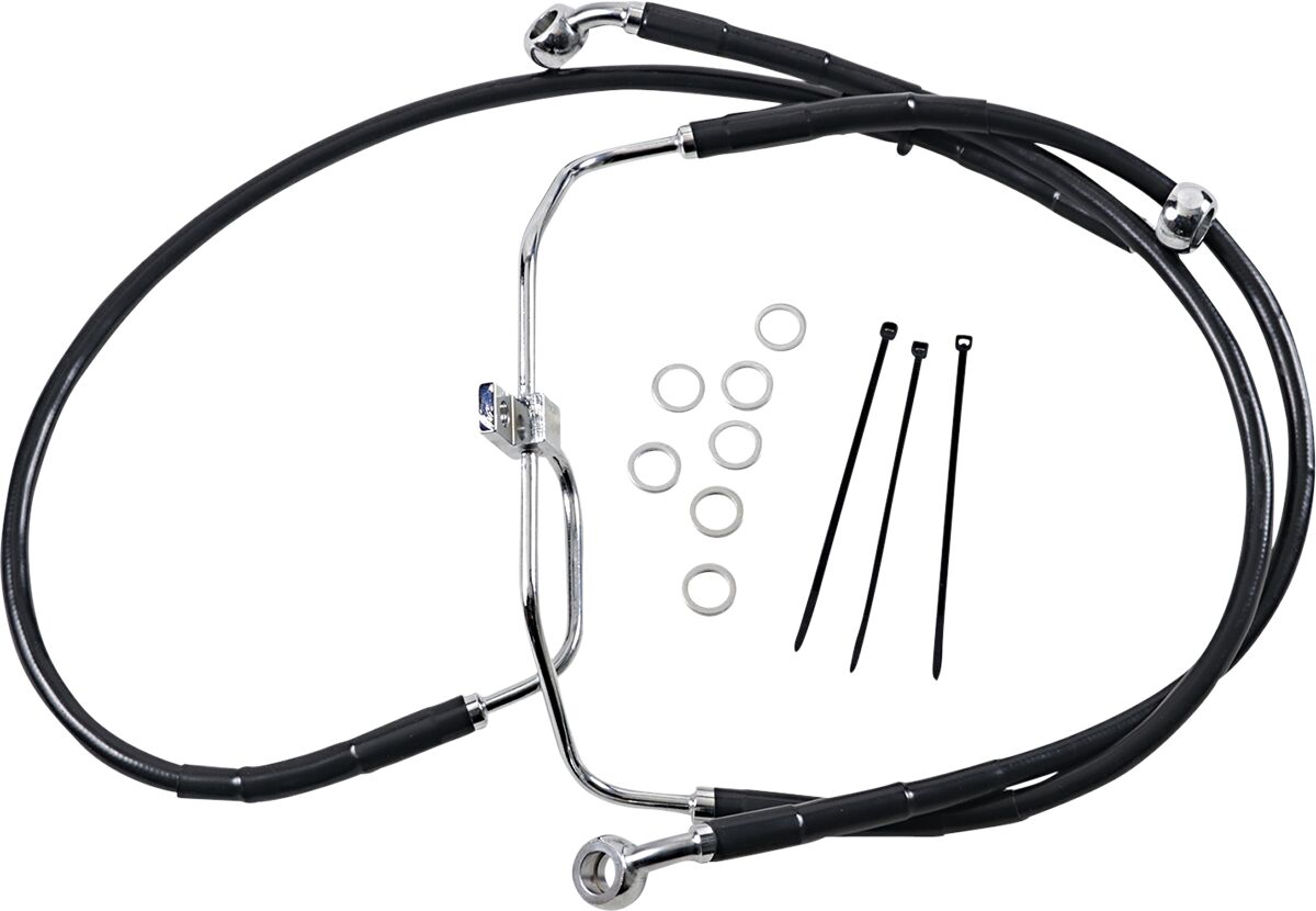 Drag Specialties Front Brake Line Black Vinyl Coated Stainless Steel Extended 4" Brake Lines Hoses Stainless Drag Specialties