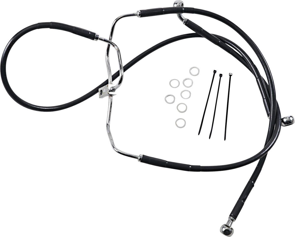 Drag Specialties Front Brake Line Black Vinyl Coated Stainless Steel Extended 8" Brake Lines Hoses Stainless Drag Specialties