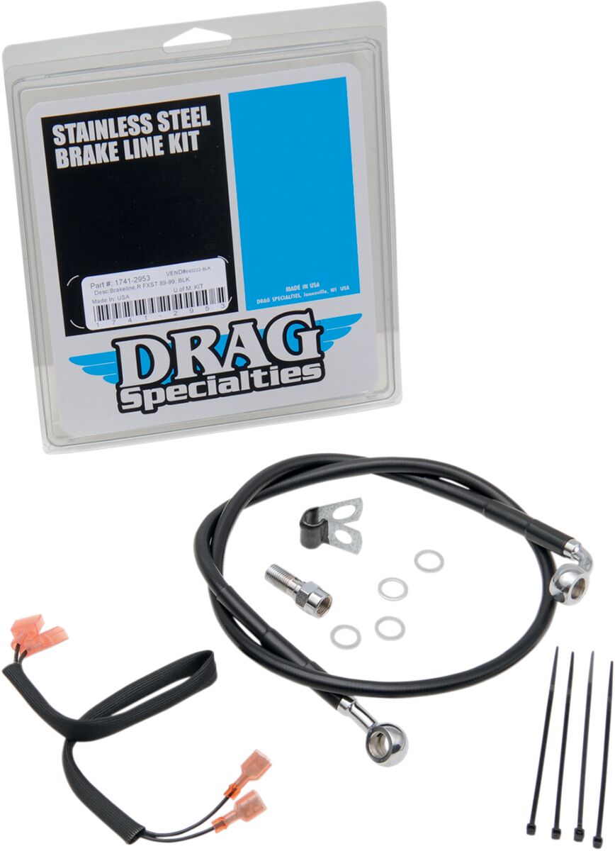 Drag Specialties Rear Brake Line Black Vinyl Coated Stainless Steel Brake Lines Hoses Stainless Drag Specialties