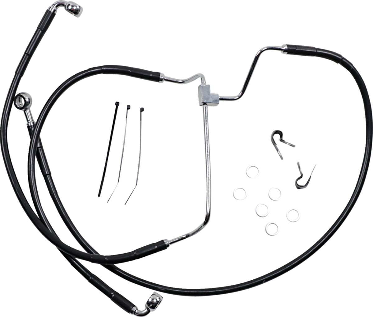 Drag Specialties Black Vinyl/Stainless Extended Length Front Brake Line Kit Brake Lines Hoses Stainless Drag Specialties