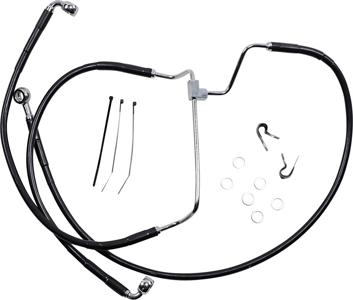 Drag Specialties Black Vinyl/Stainless Extended Length Front Brake Line Kit Brake Lines Hoses Stainless Drag Specialties