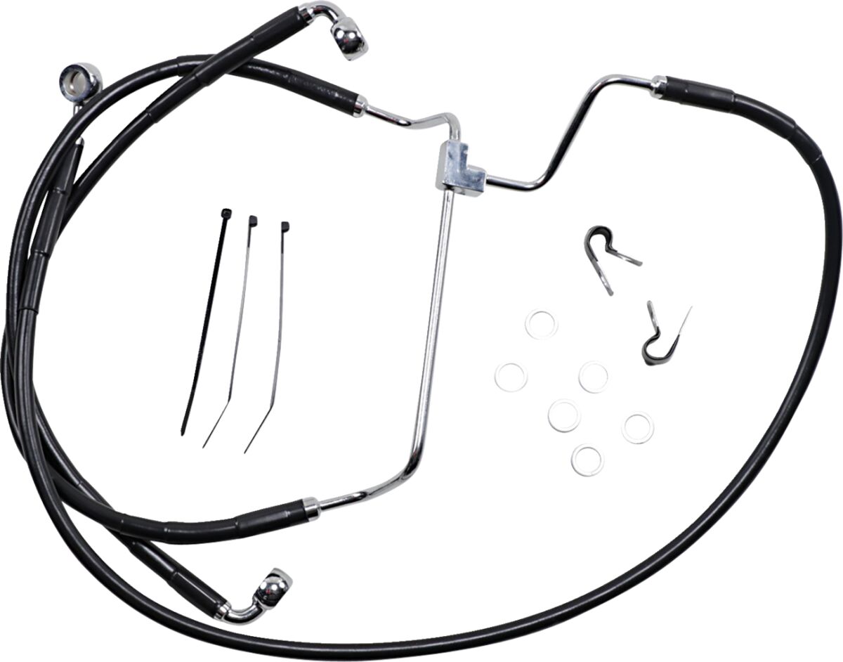 Drag Specialties Black Vinyl/Stainless Extended Length Front Brake Line Kit Brake Lines Hoses Stainless Drag Specialties