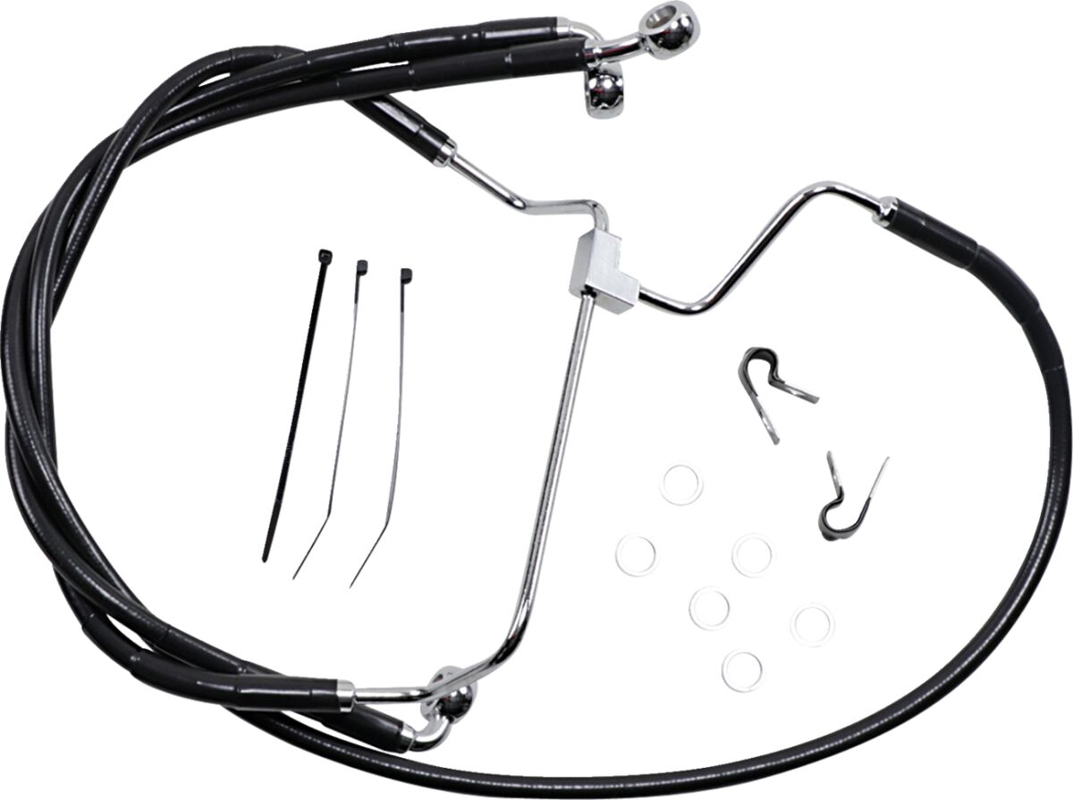 Drag Specialties Black Vinyl/Stainless Extended Length Front Brake Line Kit Brake Lines Hoses Stainless Drag Specialties