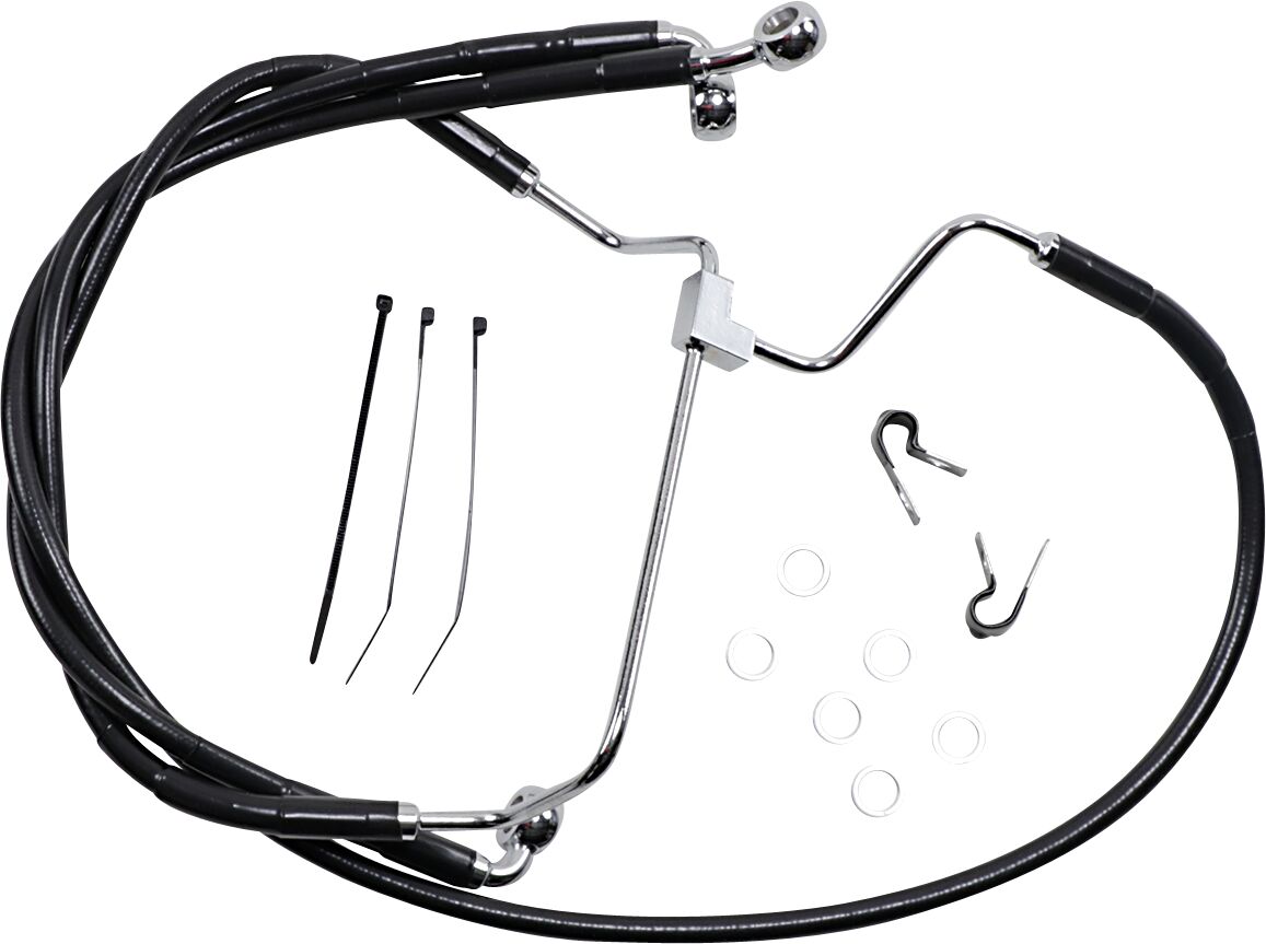 Drag Specialties Black Vinyl/Stainless Extended Length Front Brake Line Kit Brake Lines Hoses Stainless Drag Specialties