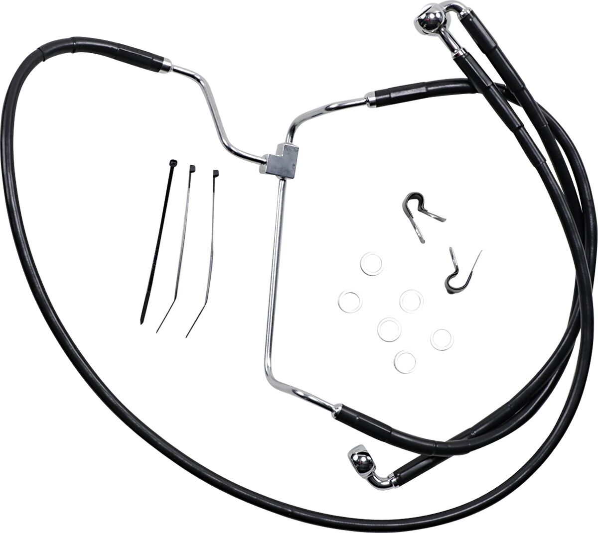 Drag Specialties Black Vinyl/Stainless Extended Length Front Brake Line Kit Brake Lines Hoses Stainless Drag Specialties