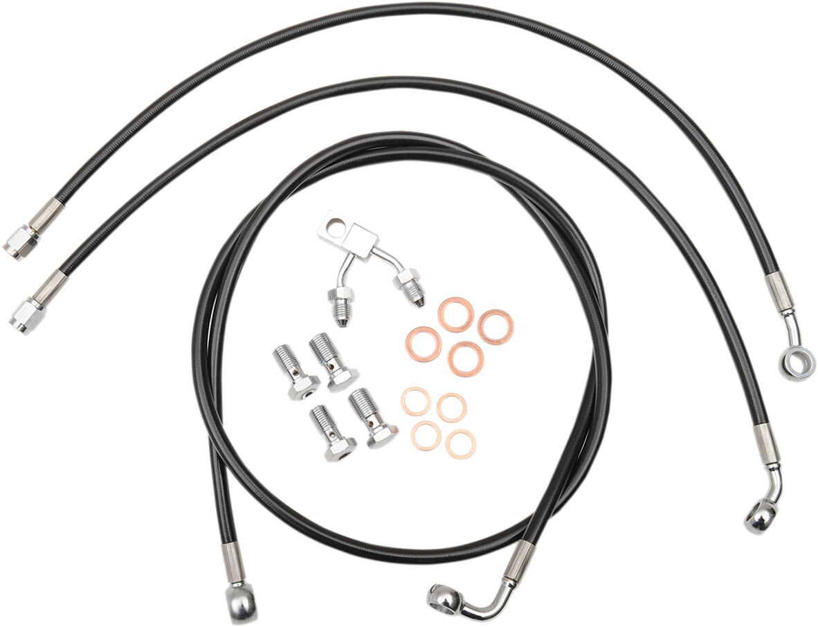 La Choppers Brake Line Black Vinyl Coated Stainless Braided For 12" 14" Ape Hangers Brake Lines Hoses Stainless La Choppers