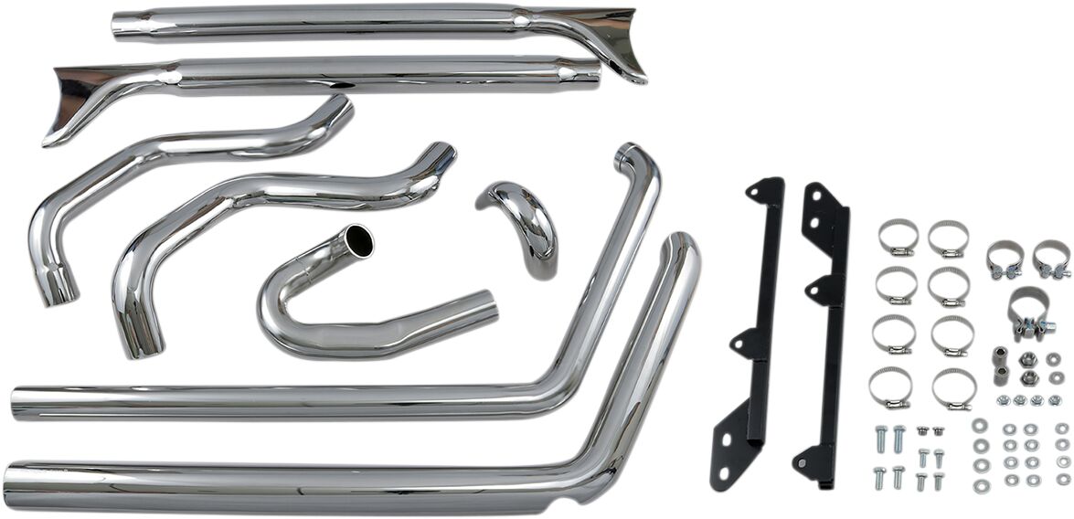 Bassani Xhaust True Duals 33" Long Fishtail Mufflers, Chrome - Softail (No Baffle) Full Exhaust System Bassani Xhaust