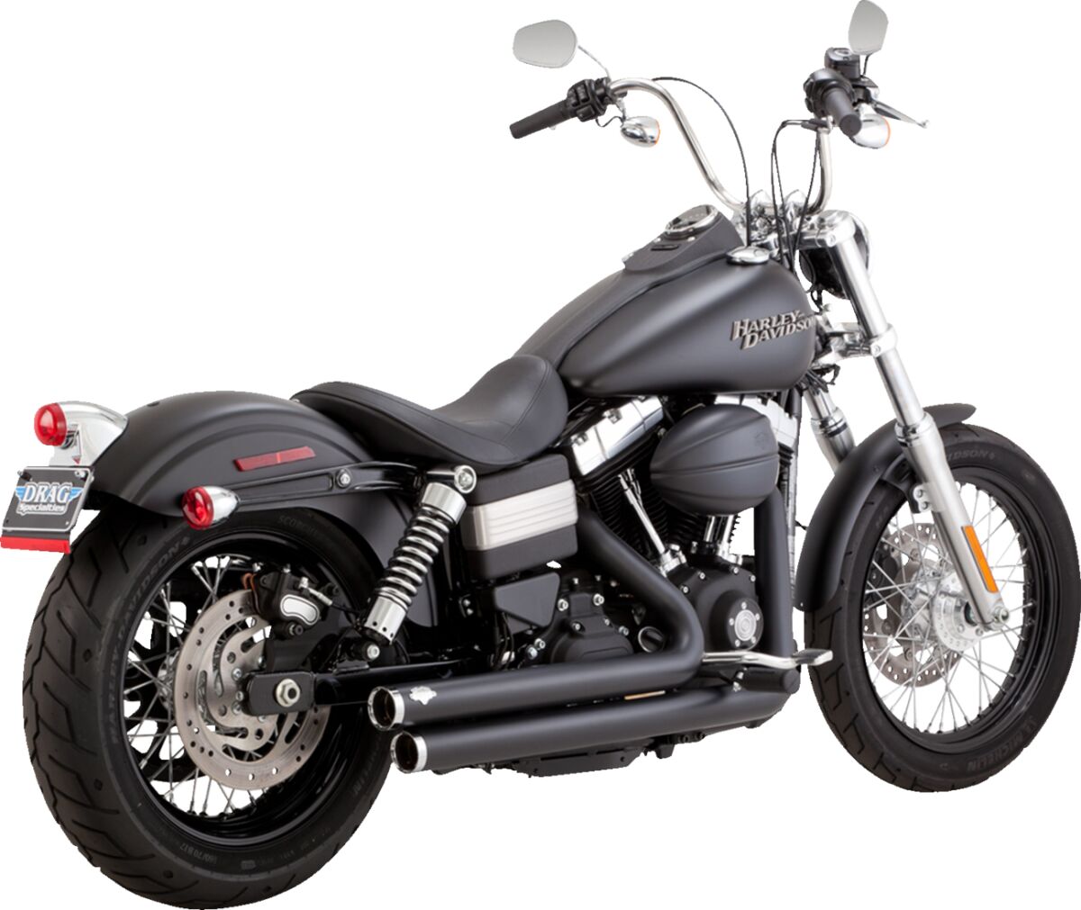 Vance & Hines Big Shots Staggered Exhaust, Black - 06-09 Dyna Full Exhaust System Vance & Hines