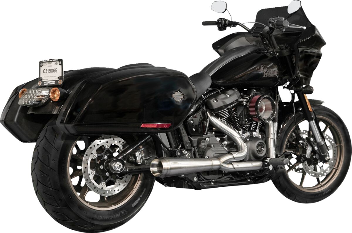 Assault 2:1 Exhaust, Brushed Stainless +18 Softail w/ Saddle Bags Full Exhaust System Trask Performance