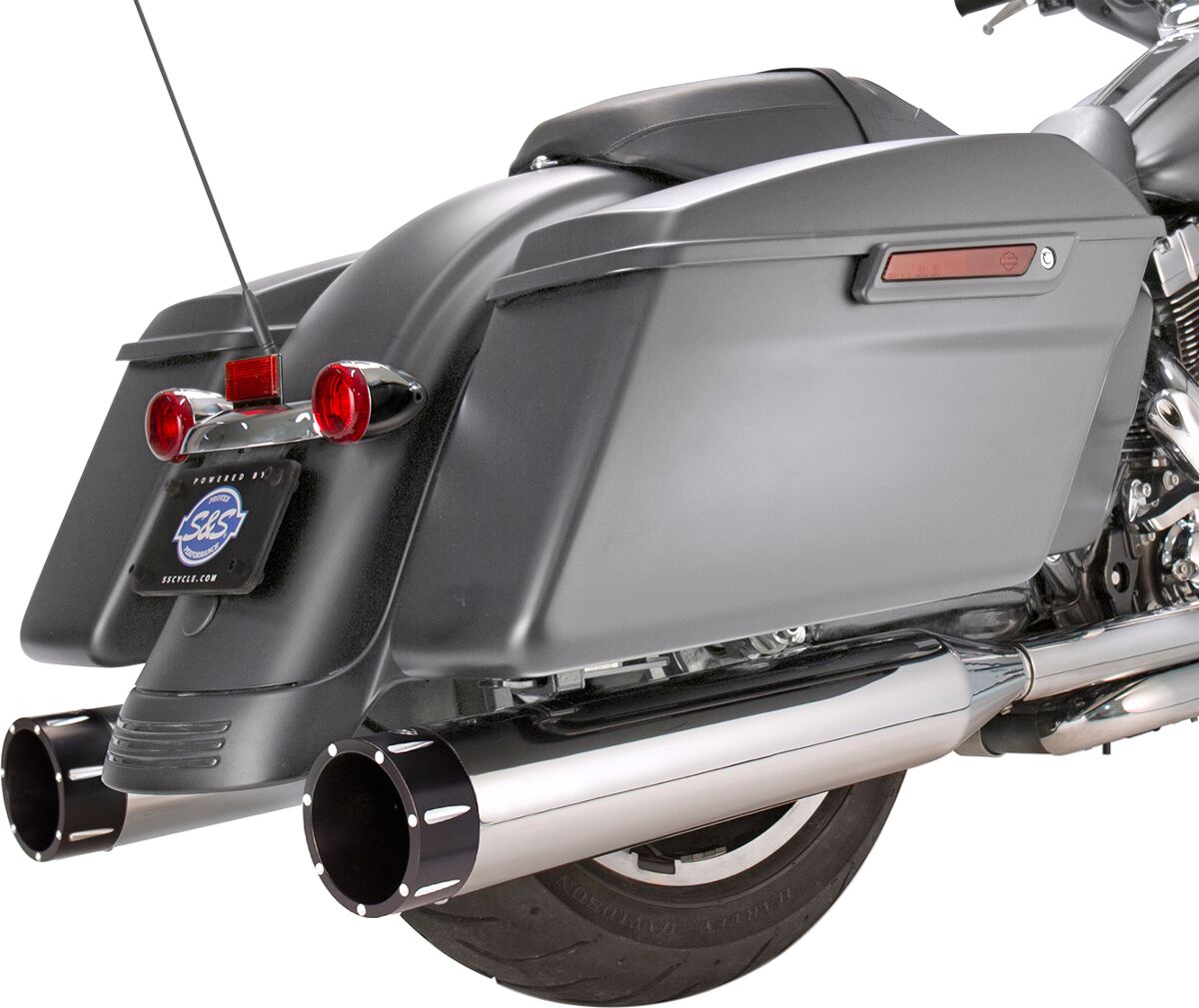 S&S Cycle Muffler 4.5" Slip On Mk45 Black Contrast Cut Tracer End Cap Chrome Body Finish Slip-Ons Exhaust S&S Cycle