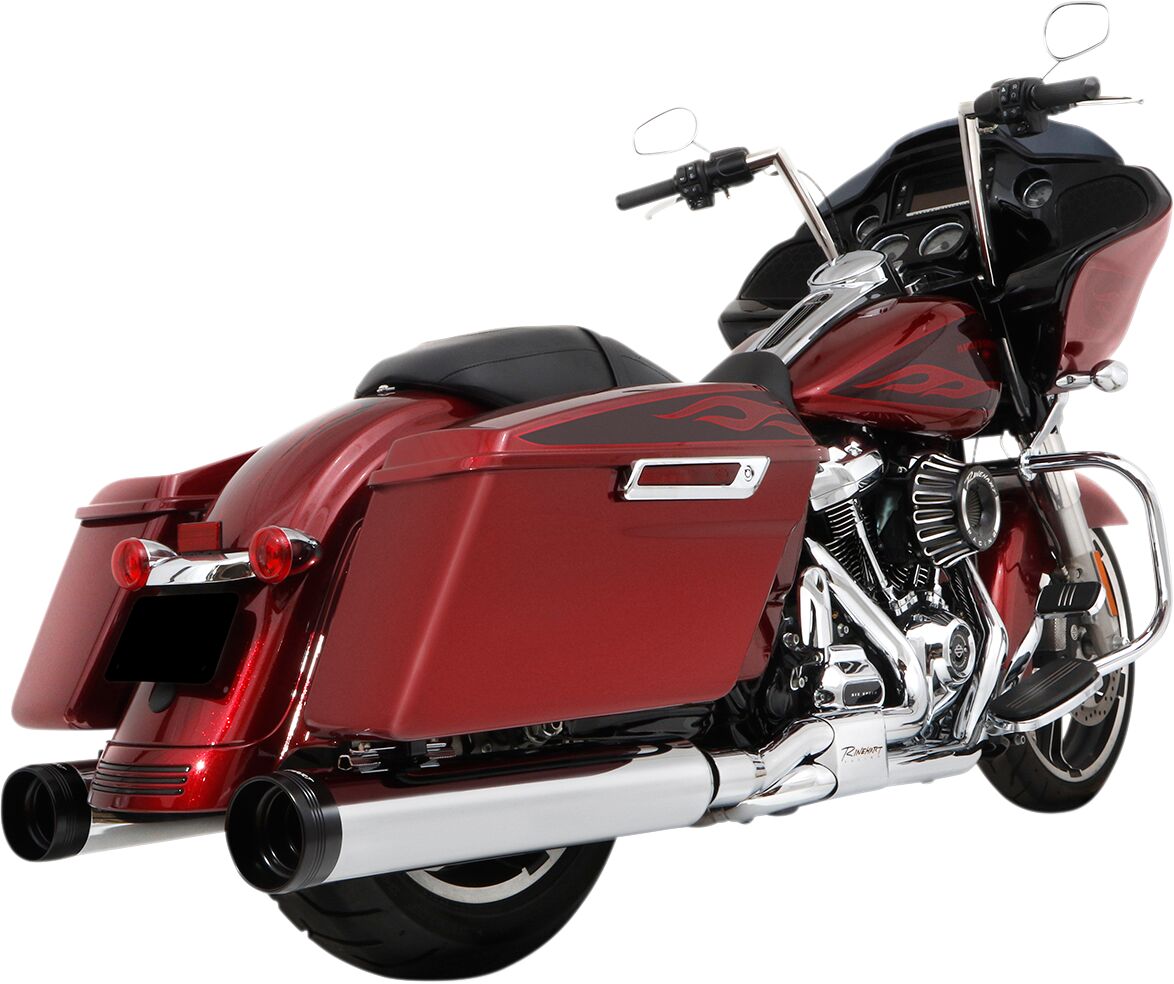Rinehart Racing Muffler Slip On 4.5" Dbx45 Chrome W/Black Tradition End Caps Slip-Ons Exhaust Rinehart Racing