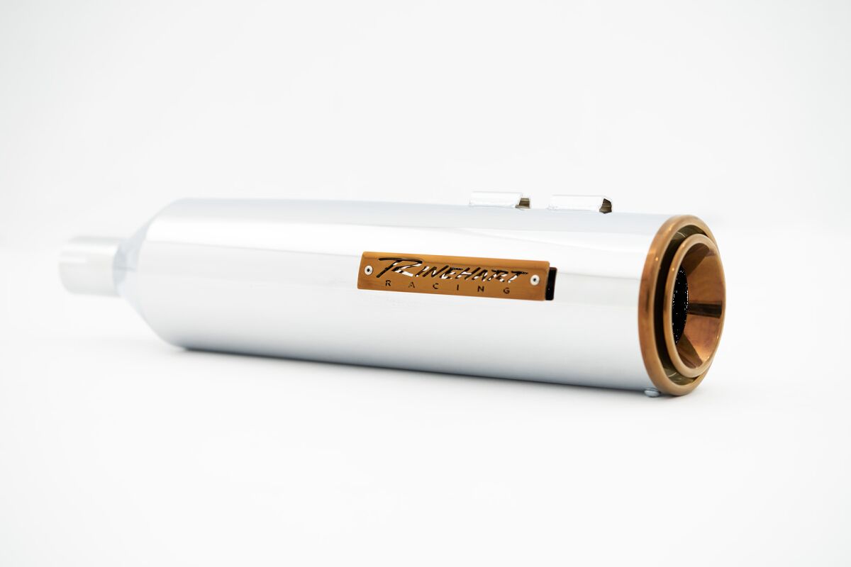 Rinehart Racing 4.5" Hp45 Slip On Muffler Chrome W/Bourbon End Cap & Badge Slip-Ons Exhaust Rinehart Racing