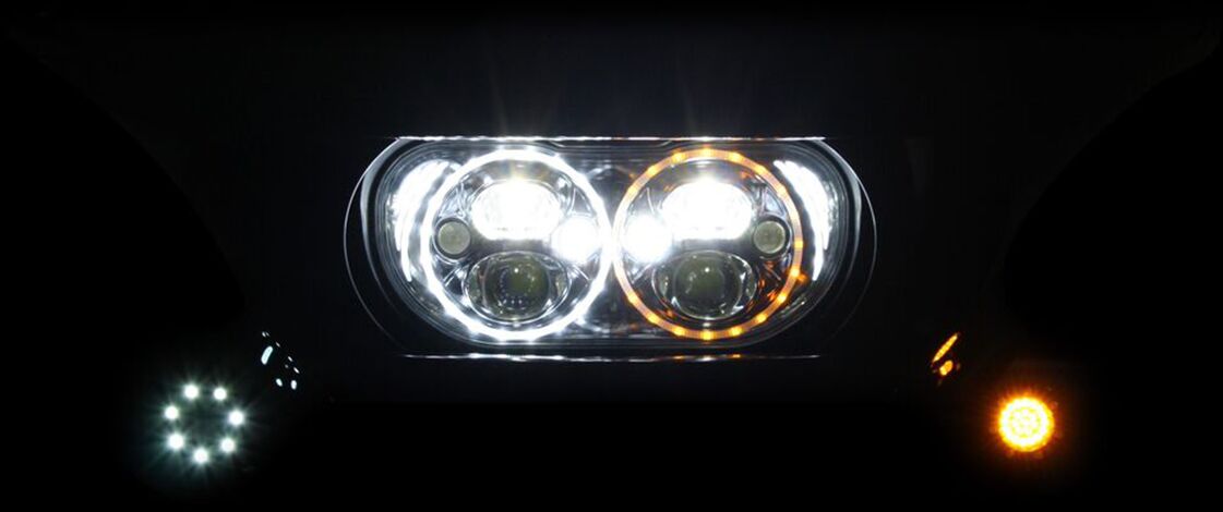 TruBeam Led Headlamp With Auxiliary Turn Signals, Chrome - 15+ Road Glide Headlight Custom Dynamics