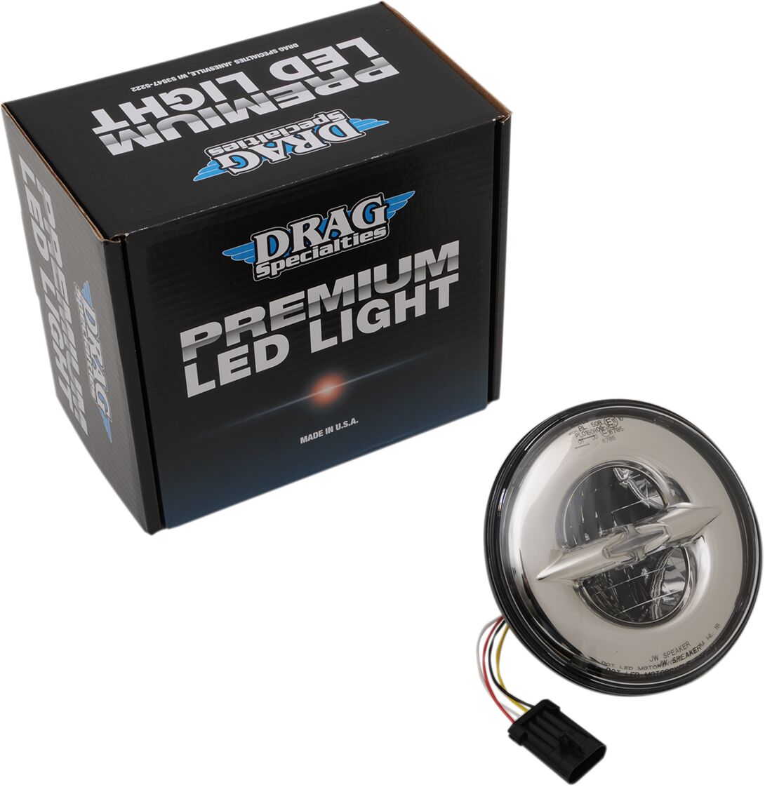 Drag Specialties Headlight 7" W/Mounting Ring Reflector 12 V Led Chrome Headlight Drag Specialties