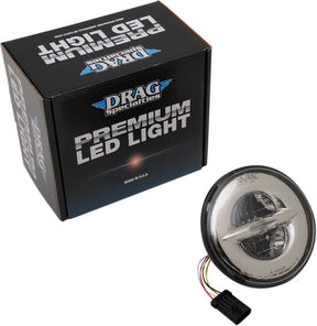 Drag Specialties Headlight 7" W/Mounting Ring Reflector 12 V Led Chrome Headlight Drag Specialties