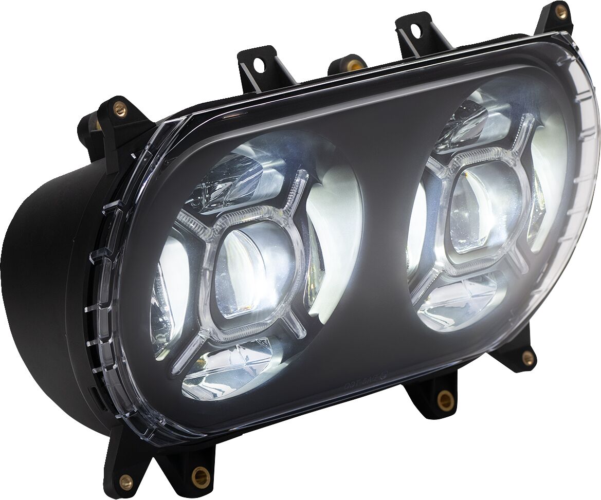 Double-X LED Headlight, Black - 15+ Road Glide Headlight Custom Dynamics