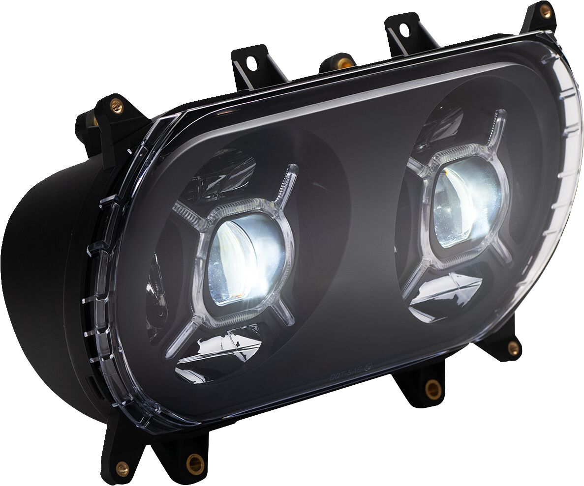 Double-X LED Headlight, Black - 15+ Road Glide Headlight Custom Dynamics