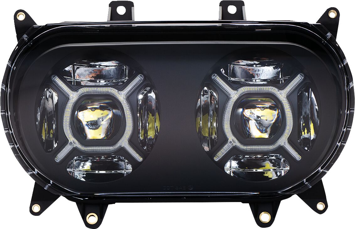 Double-X LED Headlight, Black - 15+ Road Glide Headlight Custom Dynamics