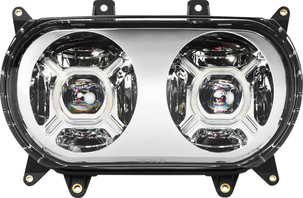 Custom Dynamics Double-X LED Headlight, Chrome - 15+ Road Glide Headlights Custom Dynamics