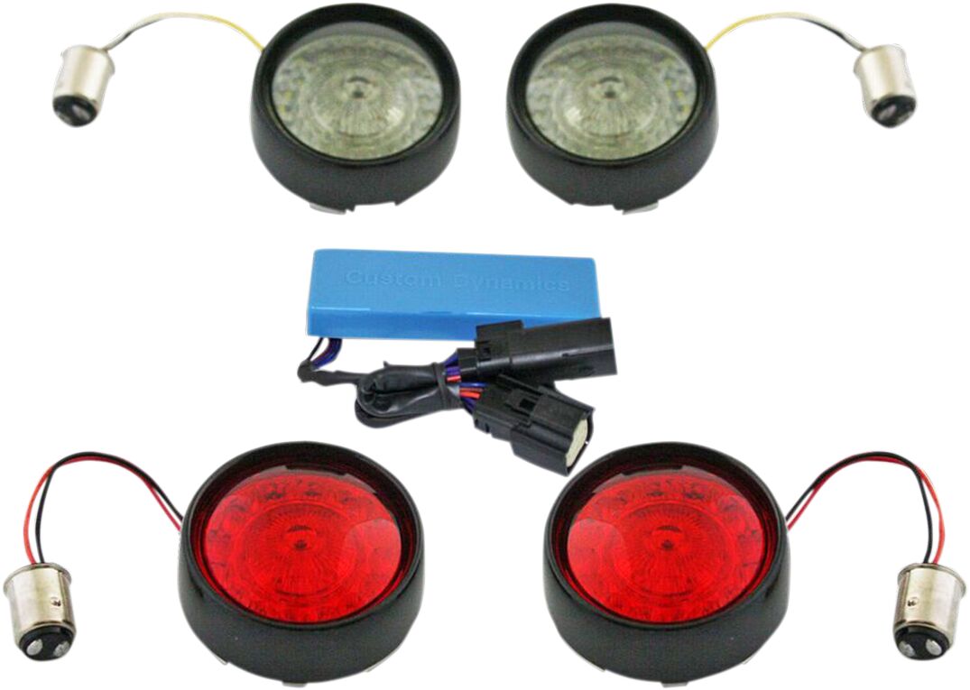 Custom Dynamics Bullet Bezel Lenses Front & Rear Turn Signal, Black - 10-21 Touring Turn Signals Custom Dynamics