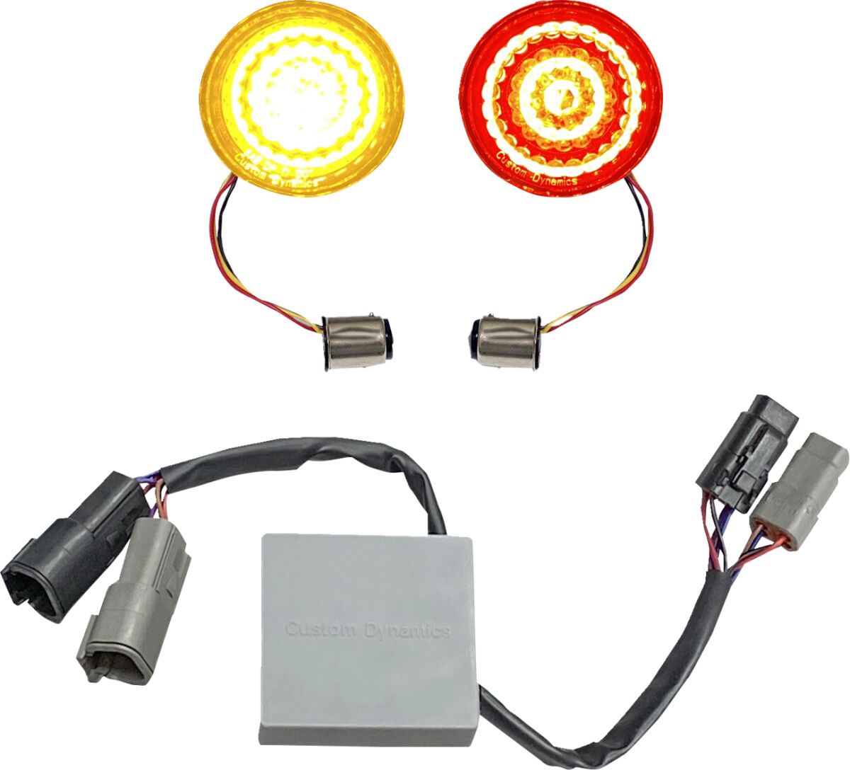 Custom Dynamics Smart LED 1157 Bullet Turn Signals With controller, Amber Red - 11-17 Softail Turn Signals Custom Dynamics