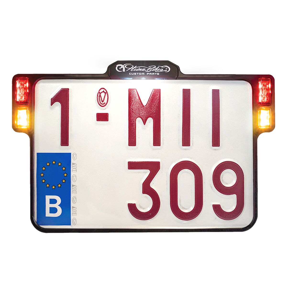 License Plate Holder 3-in-1 With LED Plate Lights, Belgium License Plate Holders Heinz Bikes