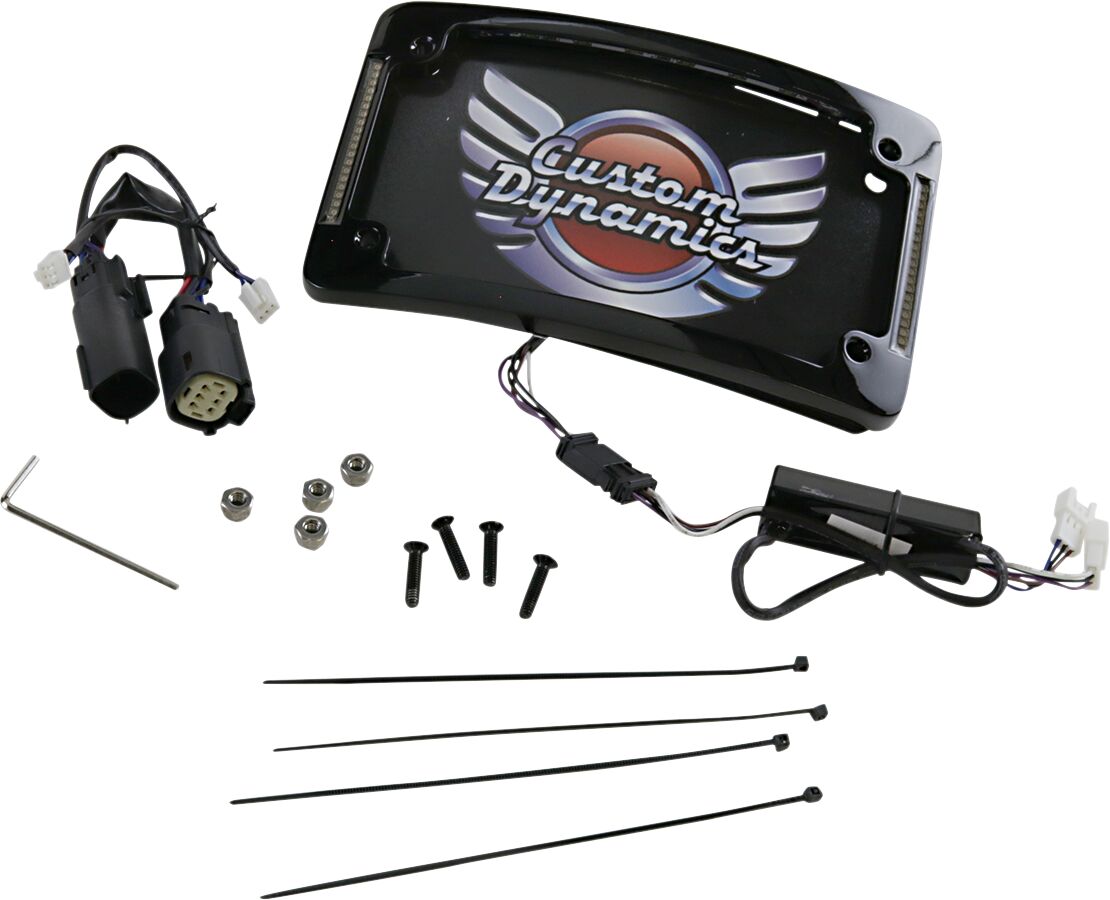 Custom Dynamics Tri- Radius Auxiliary LED License Plate Frame, Black - 14+ Touring License Plate Custom Dynamics