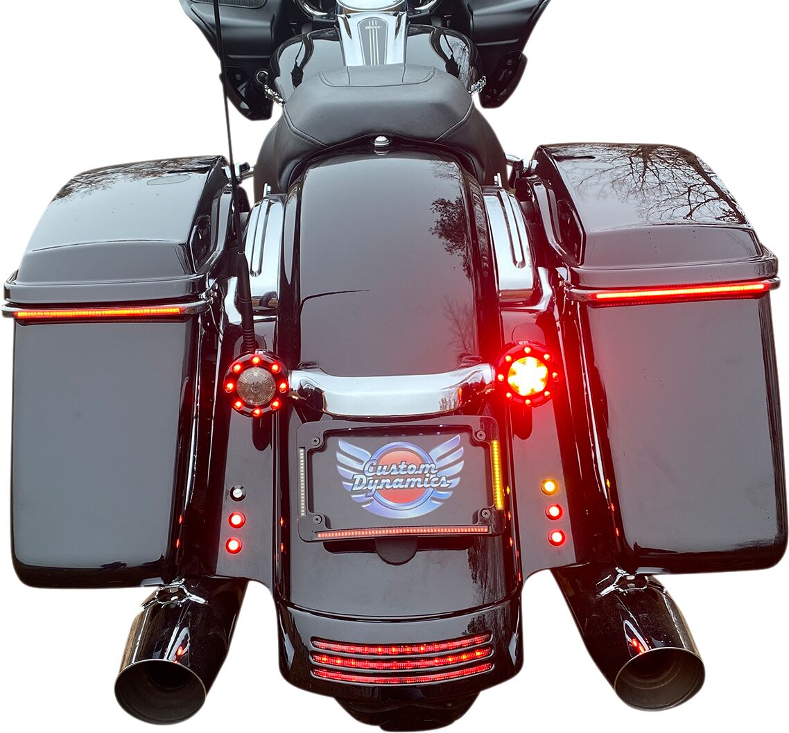 Custom Dynamics Tri- Radius Auxiliary LED License Plate Frame, Black - 14+ Touring License Plate Custom Dynamics