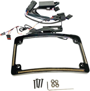 Radius License Plate Frame with Auxiliary LEDS, Black - 14+ Touring License Plate Custom Dynamics