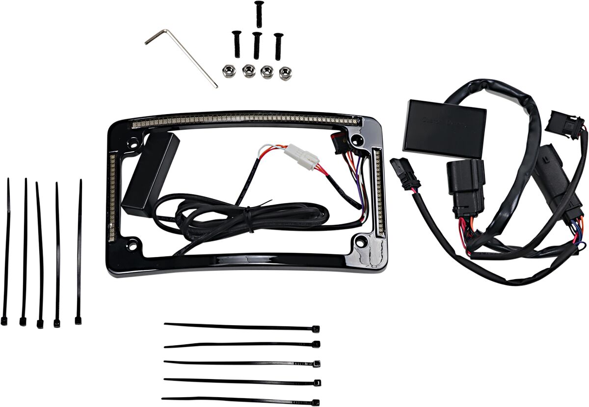 Custom Dynamics Radius License Plate Frame with Auxiliary LEDS, Black - 14+ Touring License Plate Custom Dynamics
