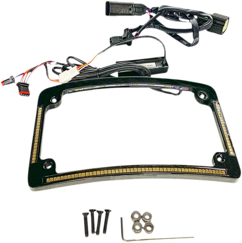 Custom Dynamics Radius License Plate Frame with Auxiliary LEDS, Black - 14-22 Touring License Plate Custom Dynamics