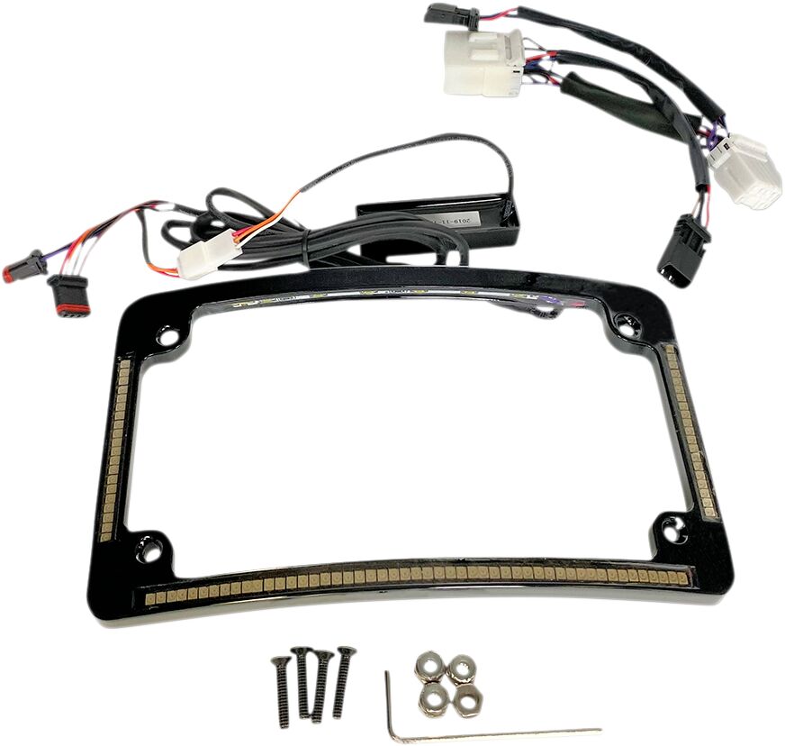 Custom Dynamics Radius License Plate Frame With Auxiliary LEDS, Black - 96-10 Touring License Plate Custom Dynamics