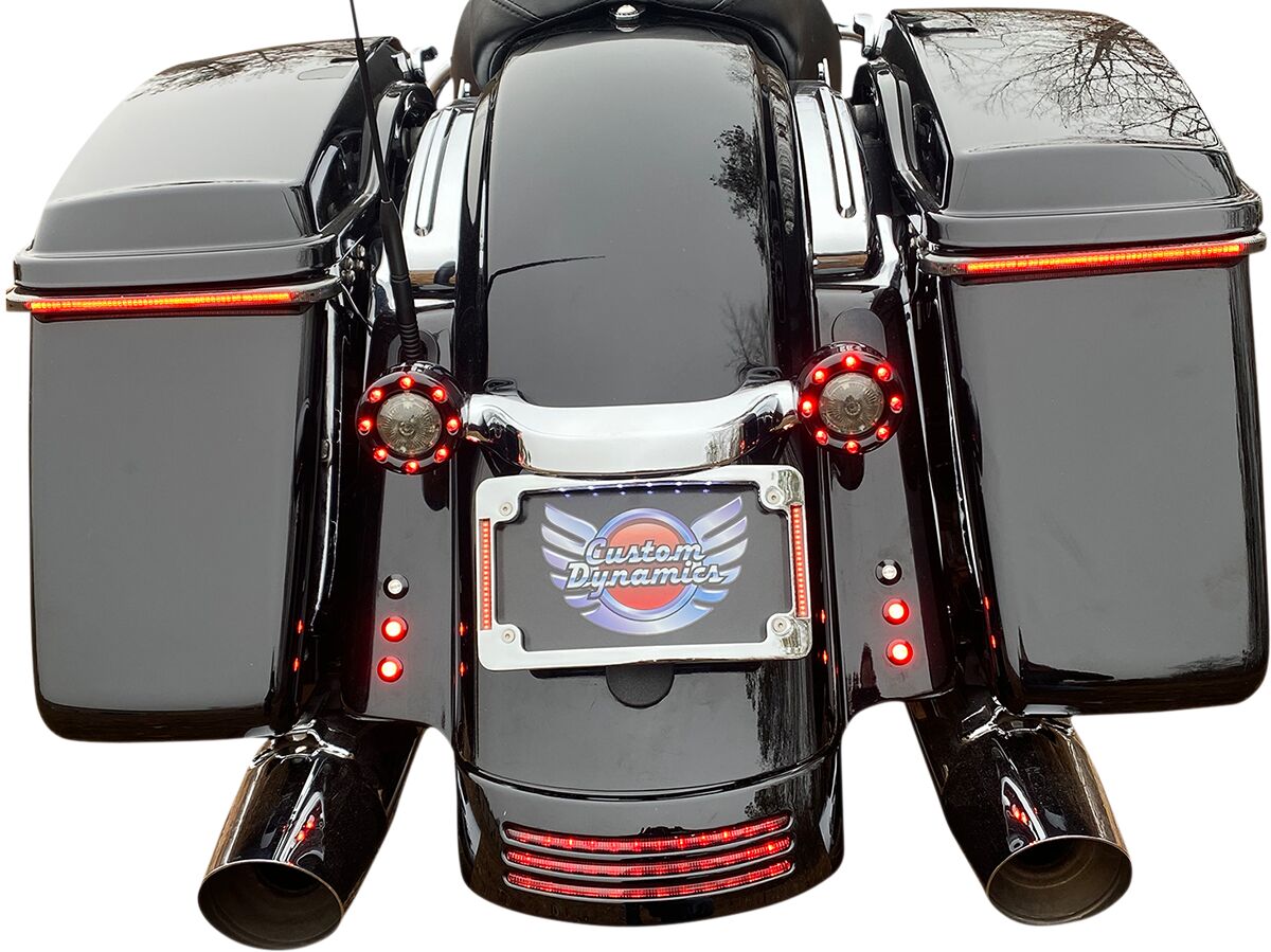 Radius License Plate Frame With Auxiliary LEDS, Chrome - 10-13 Touring License Plate Custom Dynamics