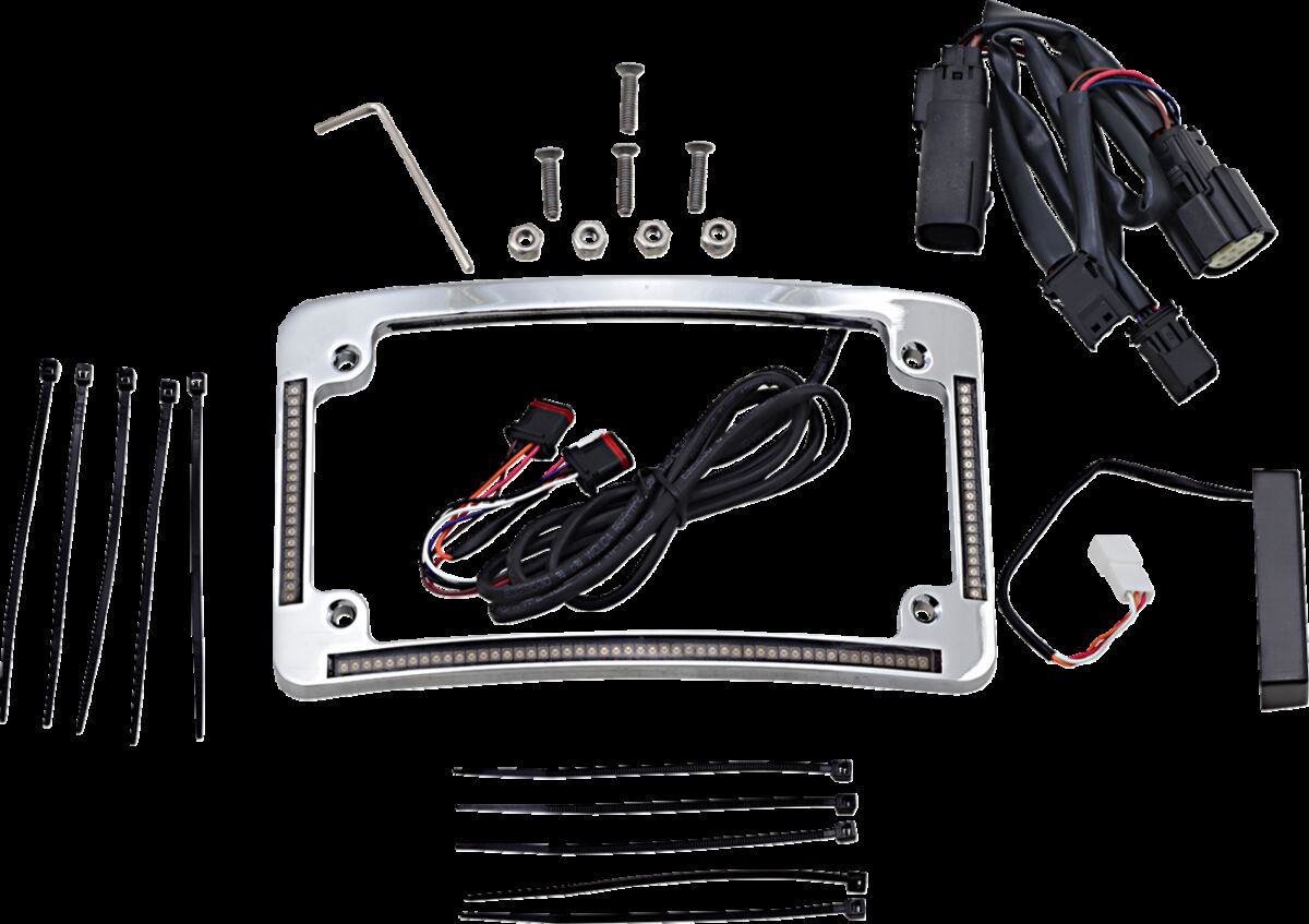 Custom Dynamics Radius License Plate Frame With Auxiliary LEDS, Chrome - 10-13 Touring License Plate Custom Dynamics