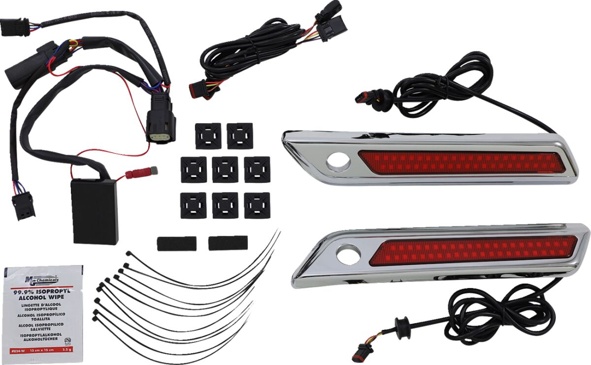 Custom Dynamics Saddlebag Latch Dual Color Accent Lights, Red Chrome - 14+ Touring Light Accessory Custom Dynamics
