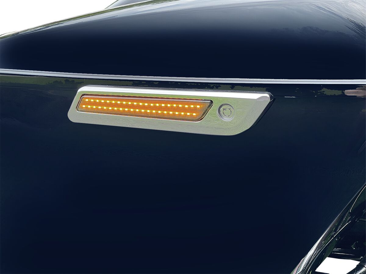 Saddlebag Latch Dual Color Accent Lights, Smoked Chrome - 14+ Touring Turn Signals Custom Dynamics