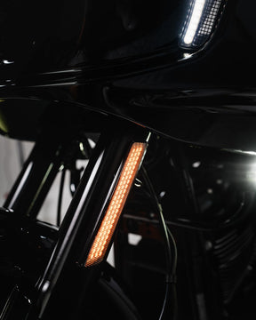 Front Fork LED Reflector Replacements, Smoked - 22+ Softail FXLRST Auxiliary Light Custom Dynamics