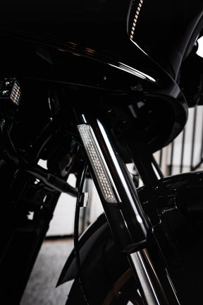 Front Fork LED Reflector Replacements, Smoked - 22+ Softail FXLRST Auxiliary Light Custom Dynamics