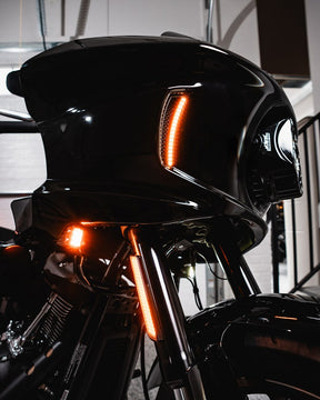 Front Fork LED Reflector Replacements, Smoked - 22+ Softail FXLRST Auxiliary Light Custom Dynamics