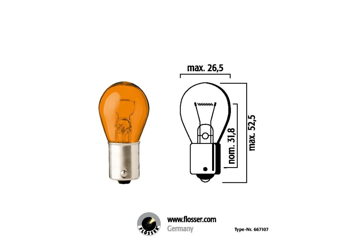 Flosser Bulb 12 V Py21 W Ba15 S Amb. 10 Pk BULBS Flosser