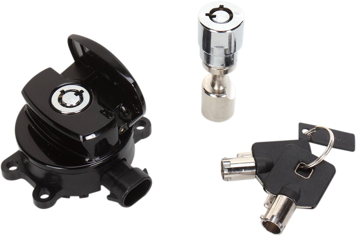 Drag Specialties Gloss Black Side Hinge Ignition Switch With Fork Lock Switch Drag Specialties